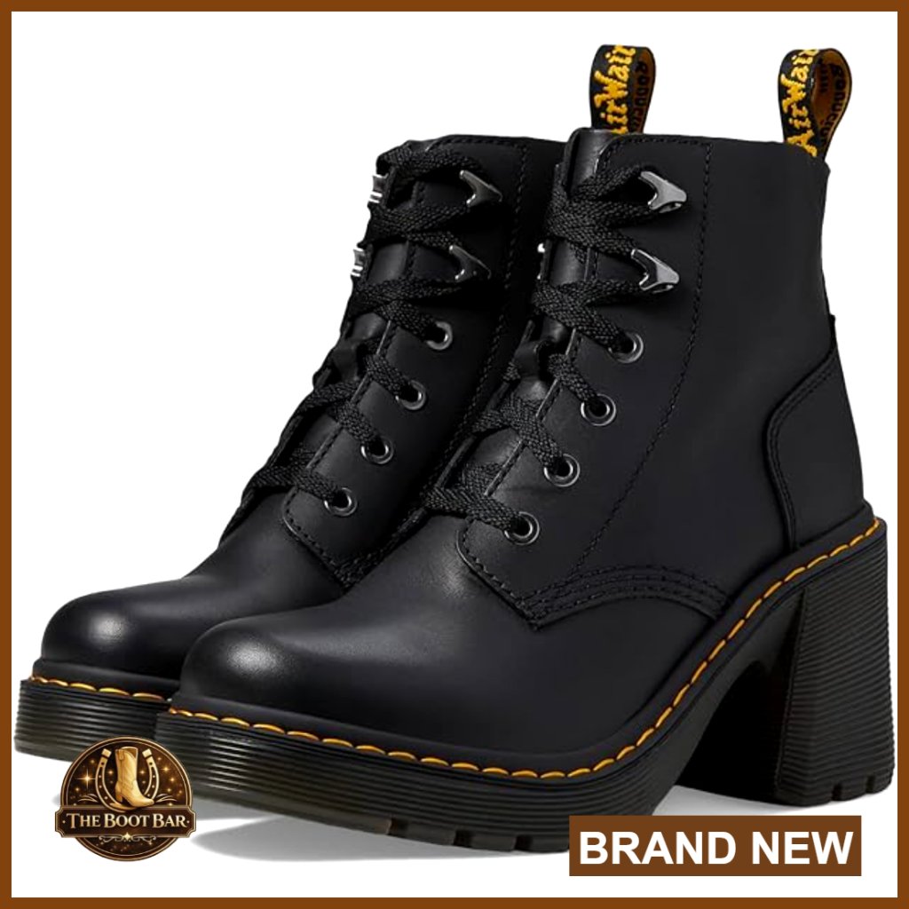 Leather Ankle Boots With 3.4 Inch Block Heel, Lace-Up Work Boot Style